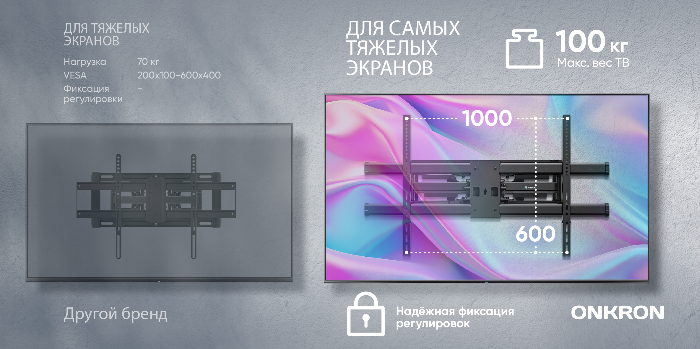 ONKRON кронштейн для самых тяжелых экранов до 100кг