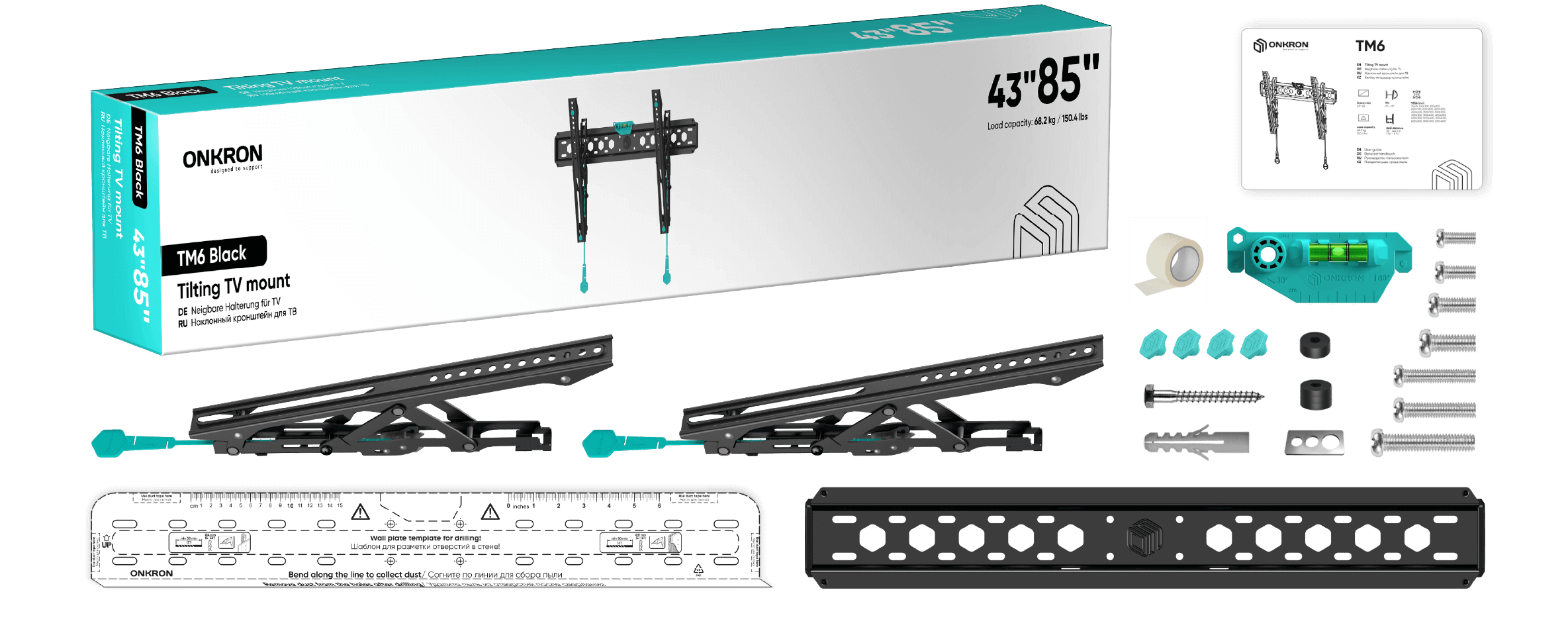 ONKRON кронштейн для телевизора 43"-85" наклонный, чёрный TM6