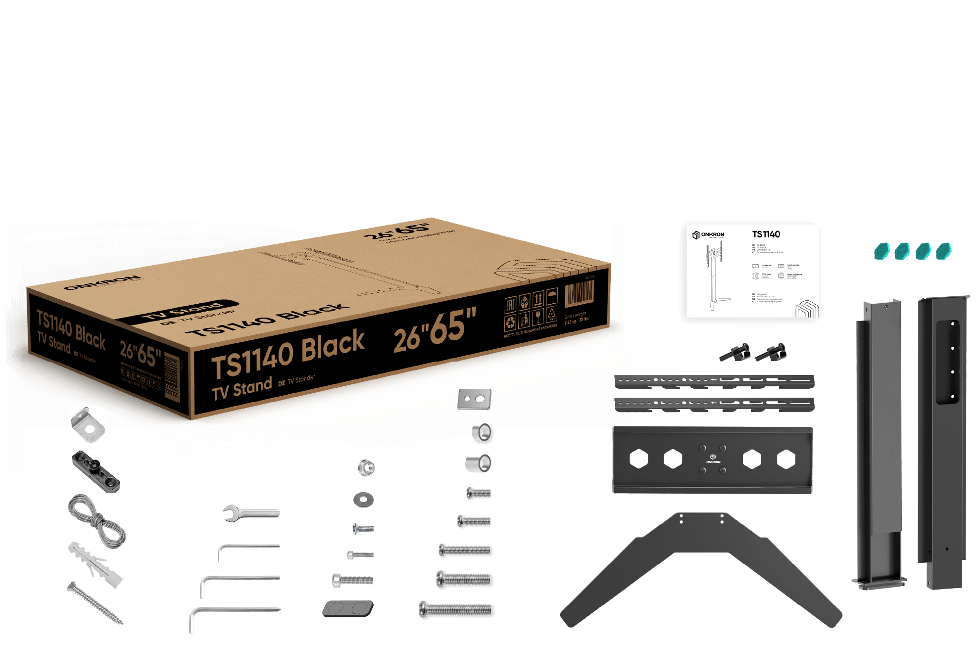 ONKRON TS1140-B Support TV de 26 à 65 Pouces réglable en Hauteur