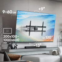 ONKRON Кронштейн для ТВ 42"-120", макс. 100 кг, наклонно-поворотный, чёрно-белый M10 - вид 1 миниатюра