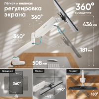 ONKRON кронштейн (держатель) для монитора 13"-32" настольный, чёрно-белый G80 - вид 3 миниатюра