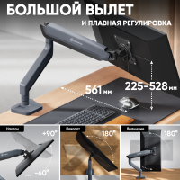 ONKRON кронштейн для монитора 17"-45", макс. 15 кг, настольный, графит G95 - вид 3 миниатюра